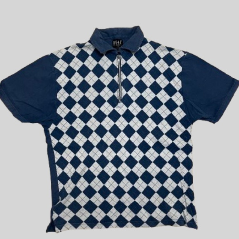 Stylish Blue and White Argyle Polo Shirt